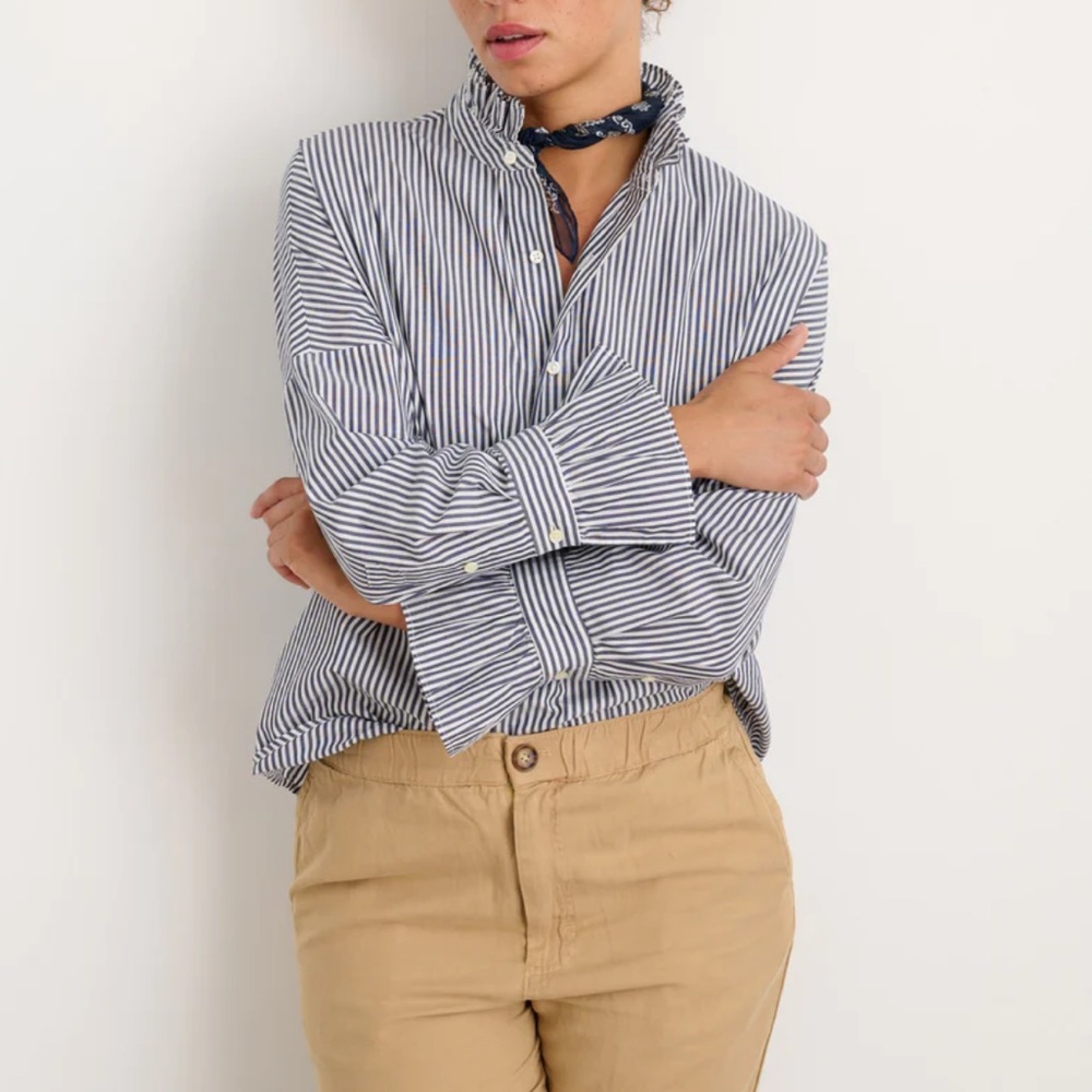 Alex Mill Easy Ruffle Shirt in Skinny Stripe